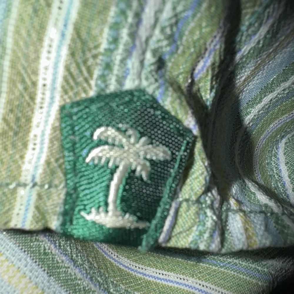 Tommy Bahama Shirt Mens Large Button Up Striped Short Sleeve Casual 100%‎ SIlk